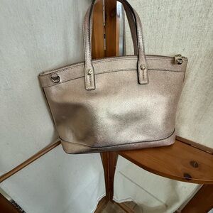 Henri Bendel rose gold Saffiano leather large satchel